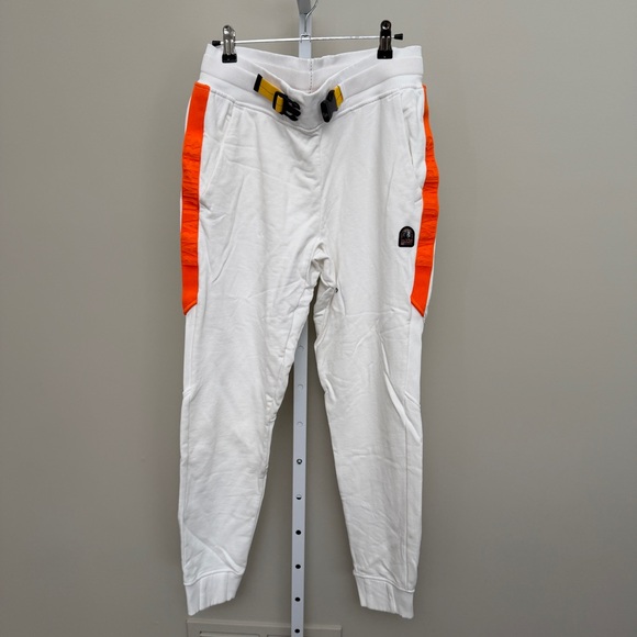 PARAJUMPERS FLEECE White Joggers with Orange Side Panels Size L